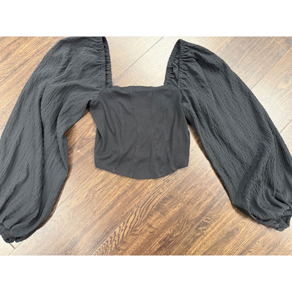 Urban Outfitters Ribbed Corset Top with‎ Puff Balloon Sleeves
